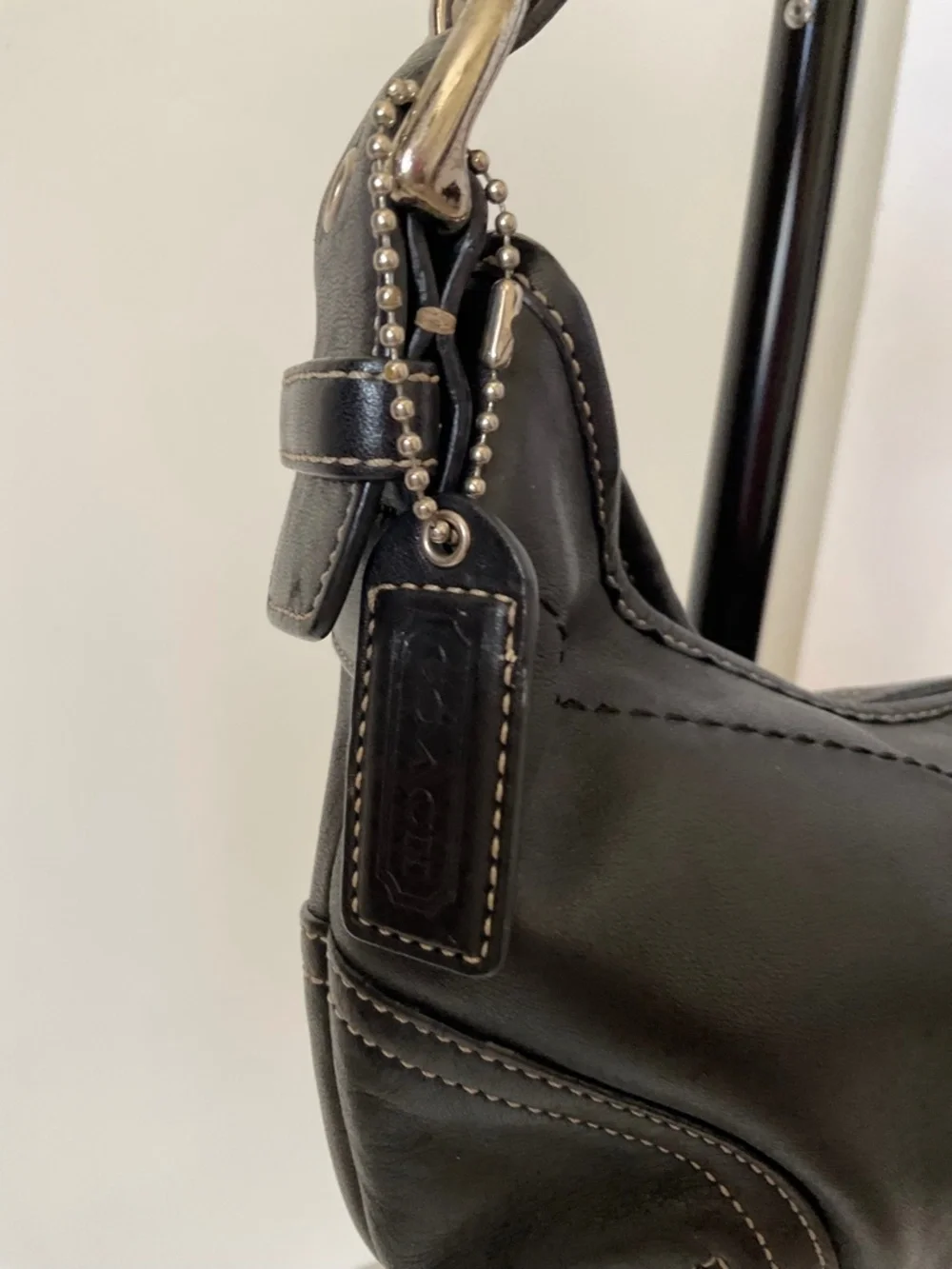 Coach Black Leather Curved Hobo Bag with Silver Hardware